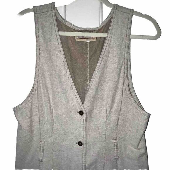 VTG MIDI Denim? Tank Dress Size 10 Tan Beige Button Down Cotton Made In USA 90s* - Picture 2 of 13